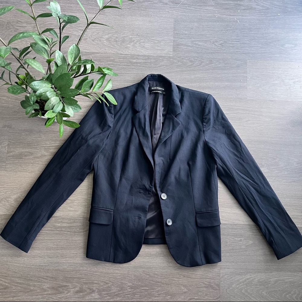 Club Monaco Navy Pinstripe Wool Blazer with Pockets